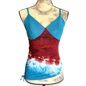 VINTAGE Le Château | Y2K Blue and Brown Tie-Dye Asymmetrical Tank Top